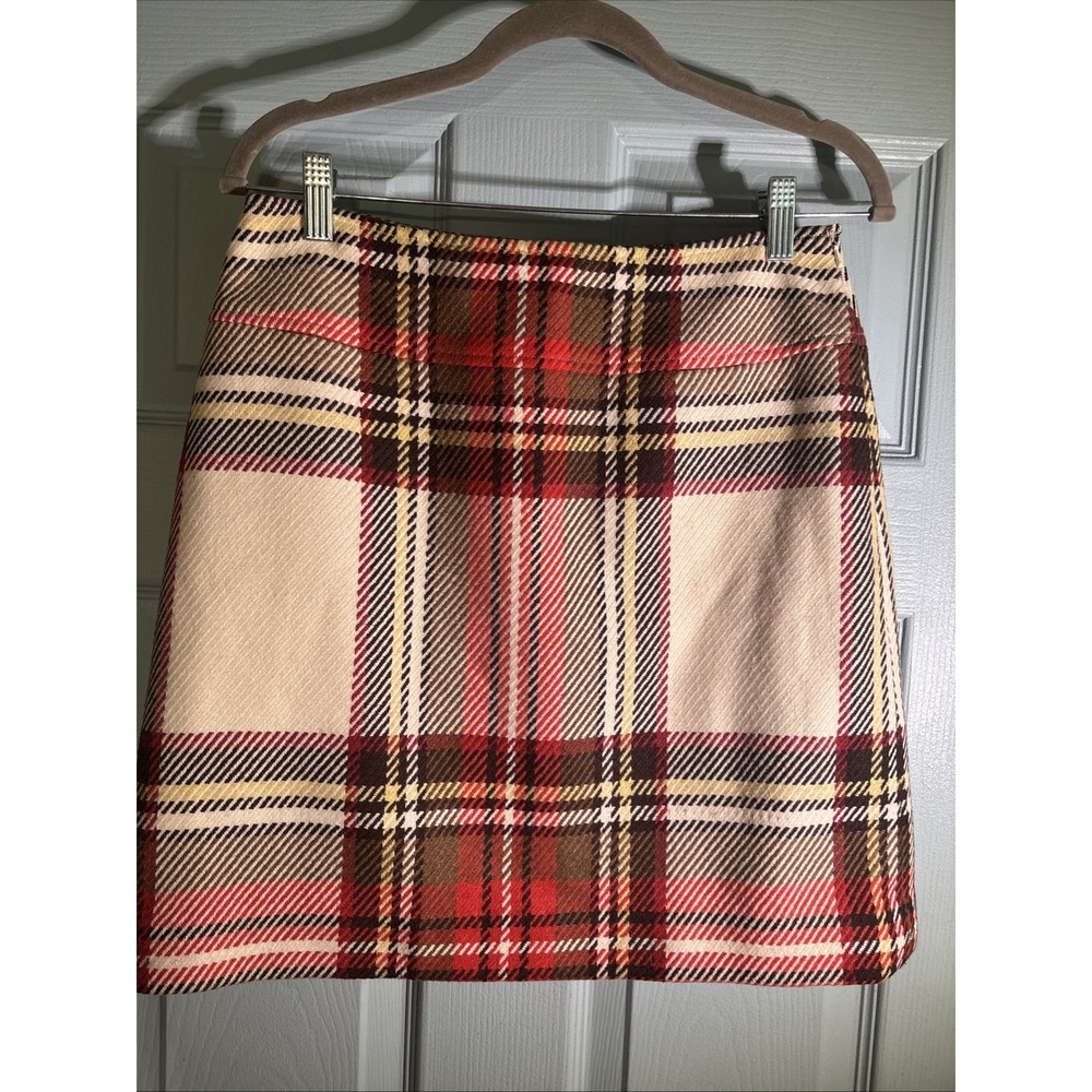 Etcetera Academia Sz 4 Beige Plaid Cotton Blend Pencil Midi Skirt With Side Zip